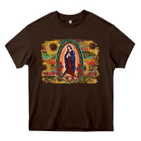 Chocolate Brown Sunflower Lady Of Guadalupe Distressed Background Heavy Core Tee - RanaPortraitStore