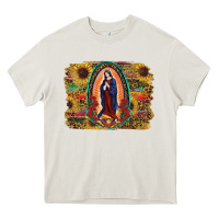 Cream Sunflower Lady Of Guadalupe Distressed Background Heavy Core Tee - RanaPortraitStore