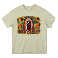 Sunflower Lady Of Guadalupe Distressed Background Heavy Core Tee | Teevron