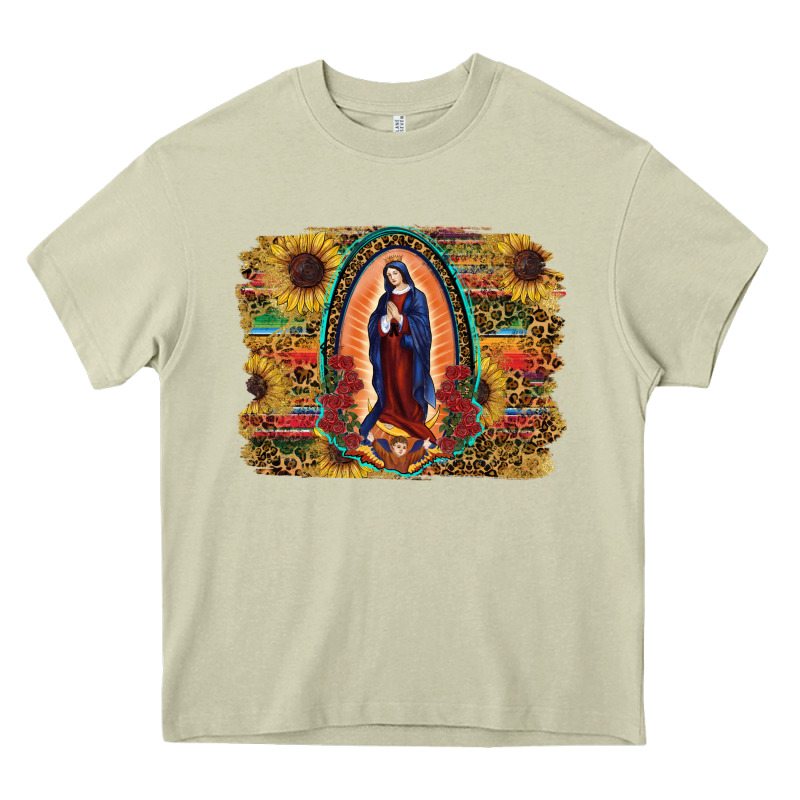 Sunflower Lady Of Guadalupe Distressed Background Heavy Core Tee by RanaPortraitStore | Teevron