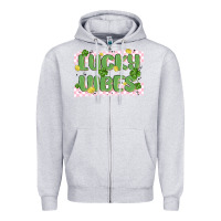 Heather Grey lucky vibes Zipper Hoodie - MaliasSmallBusiness
