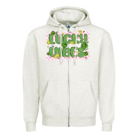 Oatmeal Heather lucky vibes Zipper Hoodie - MaliasSmallBusiness