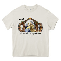 Cream With God All Things Are Possible Heavy Core Tee - RanaPortraitStore