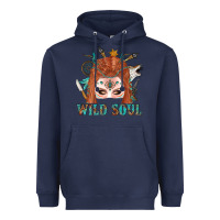 Navy Western İndian Wild Soul With Braid Hair Woman Heavyweight Hoodie - BundleAndBundleShop
