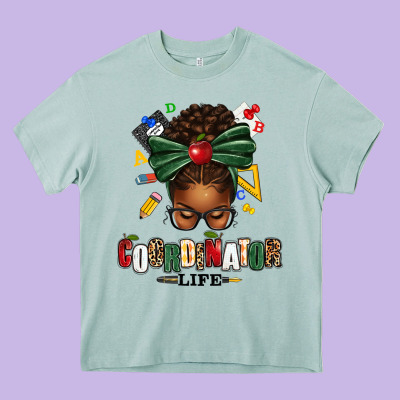 Educational Coordinator Life Afro Messy Bun Heavy Core Tee Designed By Texasbilliewilder