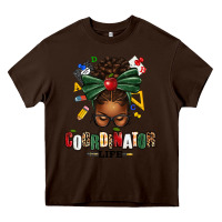 Chocolate Brown educational coordinator life afro messy bun Heavy Core Tee - texasbilliewilder