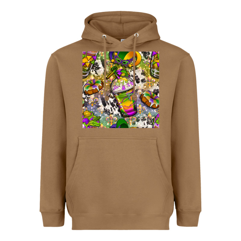 Mardi Gras Coffee Cups And Donut With Cowhide Heavyweight Hoodie by BundleAndBundleShop | Teevron