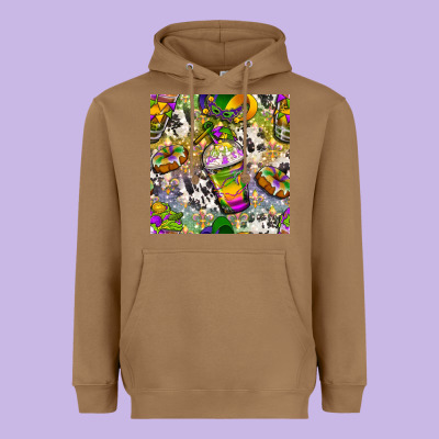 Mardi Gras Coffee Cups And Donut With Cowhide Heavyweight Hoodie Designed By Bundleandbundleshop