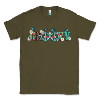 Army Green groovy with peace  sign flowers Classic Tee - Artiststas