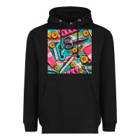 Black nail art tools and hand cream with serape and turquoise glitter seamle Heavyweight Hoodie - BundleAndBundleShop