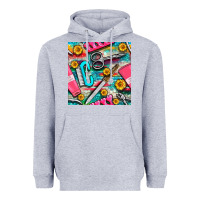 Heather Grey nail art tools and hand cream with serape and turquoise glitter seamle Heavyweight Hoodie - BundleAndBundleShop