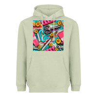Matcha nail art tools and hand cream with serape and turquoise glitter seamle Heavyweight Hoodie - BundleAndBundleShop