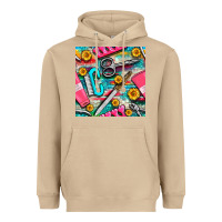 Mushroom nail art tools and hand cream with serape and turquoise glitter seamle Heavyweight Hoodie - BundleAndBundleShop