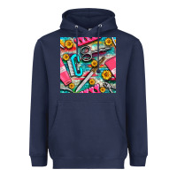 Navy nail art tools and hand cream with serape and turquoise glitter seamle Heavyweight Hoodie - BundleAndBundleShop