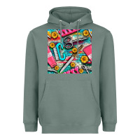 Sage nail art tools and hand cream with serape and turquoise glitter seamle Heavyweight Hoodie - BundleAndBundleShop