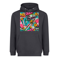 Smoke nail art tools and hand cream with serape and turquoise glitter seamle Heavyweight Hoodie - BundleAndBundleShop