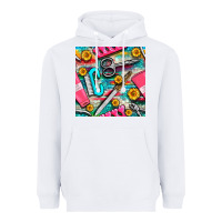 White nail art tools and hand cream with serape and turquoise glitter seamle Heavyweight Hoodie - BundleAndBundleShop