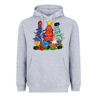 Heather Grey Christmas With Ice Hockey Trees Heavyweight Hoodie - BundleAndBundleShop