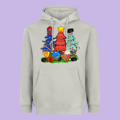 Christmas With Ice Hockey Trees Heavyweight Hoodie Designed By Bundleandbundleshop