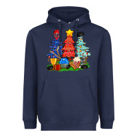 Navy Christmas With Ice Hockey Trees Heavyweight Hoodie - BundleAndBundleShop