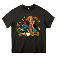 Asphalt Fall afro woman with coffee Heavy Core Tee - RanaPortraitStore