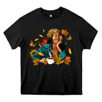 Black Fall afro woman with coffee Heavy Core Tee - RanaPortraitStore