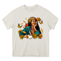 Cream Fall afro woman with coffee Heavy Core Tee - RanaPortraitStore