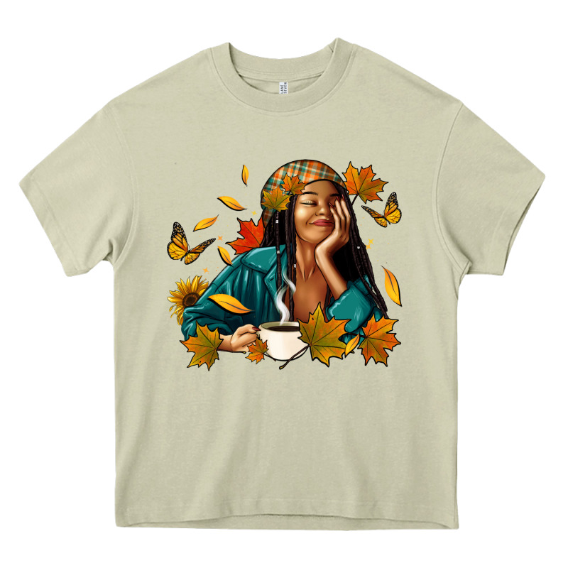 Fall Afro Woman With Coffee Heavy Core Tee by RanaPortraitStore | Teevron