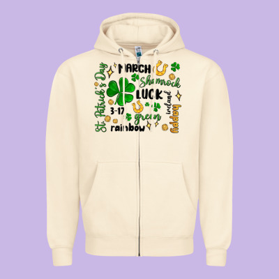 St. Patricks Day Doodle Zipper Hoodie Designed By Maliassmallbusiness