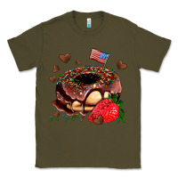 Army Green donut strawberry and usa flag Classic Tee - AdoDesignShop