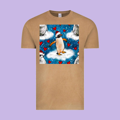 Christmas Penguin And Heart Seamless Pattern Vintage Tee Designed By Bundleandbundleshop