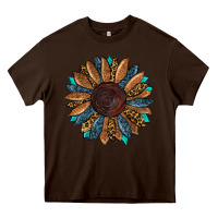 Chocolate Brown Fall Tooled Leather Sunflower Heavy Core Tee - RanaPortraitStore