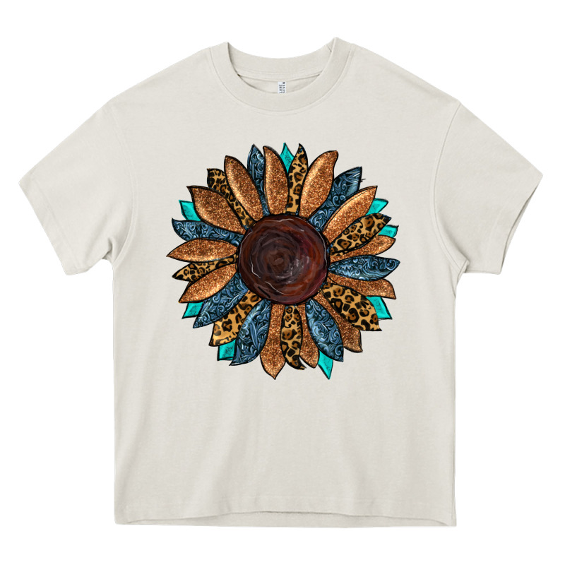 Fall Tooled Leather Sunflower Heavy Core Tee by RanaPortraitStore | Teevron