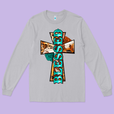 Blessed Cross Long Sleeve Tee Designed By Barkaloodesign