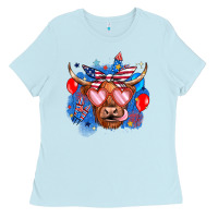 Baby Blue western america cow Ladies Tee - JahusDesignShop