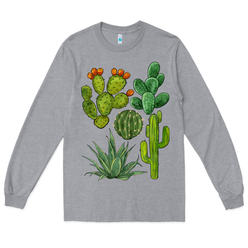 Watercolor Cactus Bundle Preview Long Sleeve Tee by BarkalooDesign | Teevron