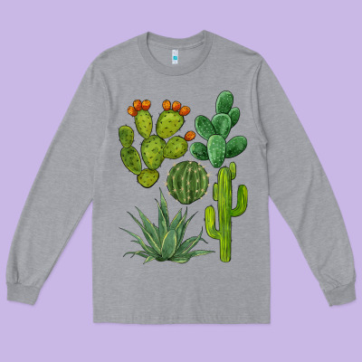 Watercolor Cactus Bundle Preview Long Sleeve Tee Designed By Barkaloodesign