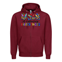 Burgundy 100 days of embracing differences Zipper Hoodie - MaliasSmallBusiness