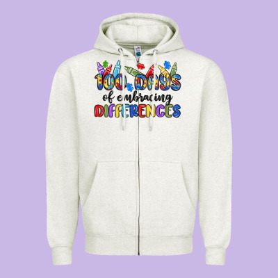 100 Days Of Embracing Differences Zipper Hoodie Designed By Maliassmallbusiness