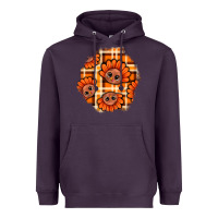 Plum Thanksgiving Turkey With Tartan Patch Heavyweight Hoodie - BundleAndBundleShop