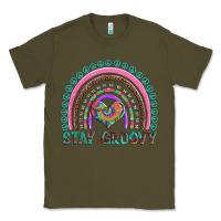 Army Green stay groovy with rainbow and heart Classic Tee - Artiststas