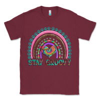 Burgundy stay groovy with rainbow and heart Classic Tee - Artiststas