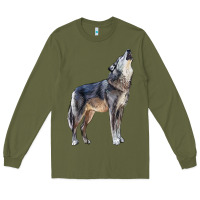 Army Green wolf Long Sleeve Tee - LillyAllenDesigns