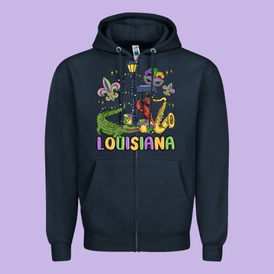 Louisiana Mardi Gras Zipper Hoodie Designed By Maliassmallbusiness