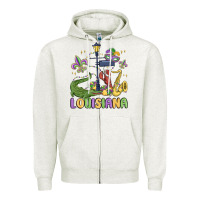 Oatmeal Heather louisiana mardi gras Zipper Hoodie - MaliasSmallBusiness