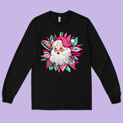 Pink Christmas Santa Claus Sunflower Long Sleeve Tee Designed By Jasminsmagicworld