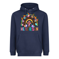 Navy He Is Risen Rainbow Heavyweight Hoodie - BundleAndBundleShop
