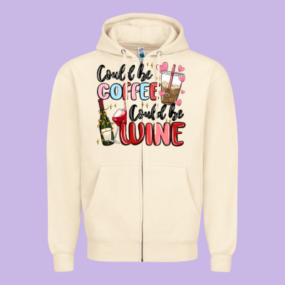 Could Be Coffee Could Be Wine Zipper Hoodie Designed By Maliassmallbusiness