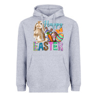 Heather Grey Happy Easter Bunny Heavyweight Hoodie - BundleAndBundleShop