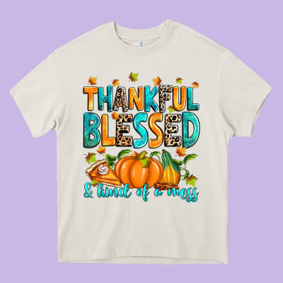 Heavy Core Tee Thankful blessed and kind of a mess